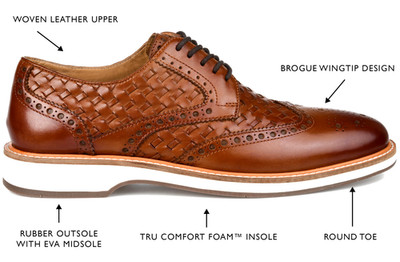 Thomas & Vine Radcliff Men s Size 11 Wingtip Derby Shoes Cognac Woven Leather