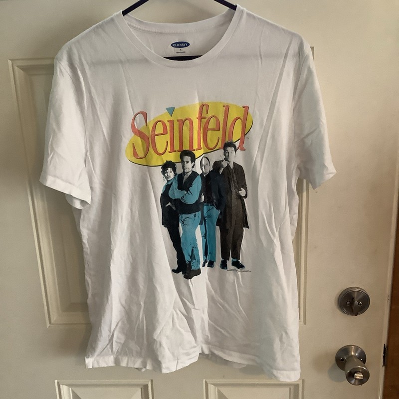 Old Navy Seinfeld Graphic Print Logo T-Shirt XL White Crew Neck Free Shipping