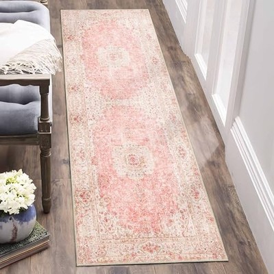 Washable Runner Rug 2x6,Pink Rug Runners Non Slip,Long Boho Rugs for Hallways 