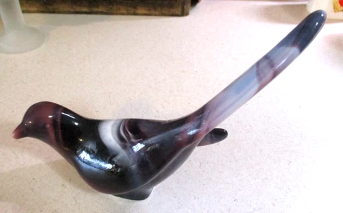 FENTON Amethyst Purple White Slag Glass Bird Figurine - EXCELLENT