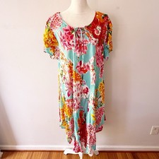 Pretty Pink Women Bright Floral Asymmetrical A Line Dress 1X Beach Comfy Flowy