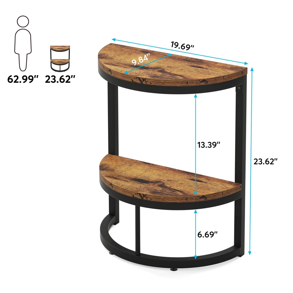 End Table Semi Circle, Small Half Round Side Table with Storage Shelf for Couch - Image 3 of 4