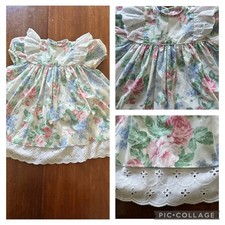 VTG Girls Toddle Tyke 2T Dress Pink Roses Eyelet Hem Cottage Core USA Made