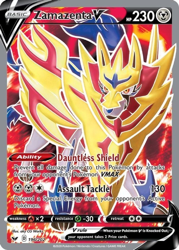 Zamazenta V - 196/202 - Pokemon Sword & Shield Base Set Full Art Rare Card NM