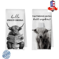 Highland Cow Bathroom Towels Waffle Weave Hand Towels Set of 2 Decorative