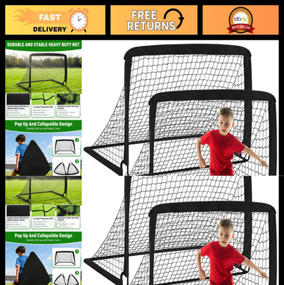 Portable Kids Soccer Goals Set - 2 Pack 4' x 3' Pop Up Nets & Ball, Outdoor Spor