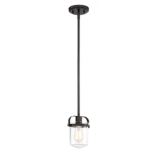 DESIGNERS FOUNTAIN Jaxon 1-Light Oil Rubbed Bronze Mini-Pendant Light with Cl...