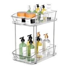 2 Tier Pull-Out Organizer for Bathroom Kitchen Under Sink Storage with Divide...