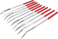YAKAMOZ 10Pcs Curved Mini Diamond Metal Files Set 3x160mm Bent Round Red 