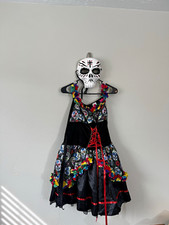 Day of the Dead Sugar Skull Dress Costume Set w/ Plaster Mask, Black/Multicolor