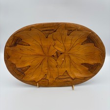 Vintage Soviet Era Ukranian Carved Wooden Tray w/ Leaf Detail Signed ?Bolyak?