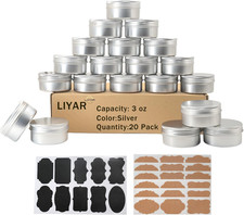 20 Pack 3 Oz Aluminum Tin Cans with Lids Screw Top Containers Labels