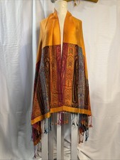 Boho Tassel Fringe Orange Paisley Scarf Reversible