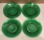 4 Vintage Indiana Sandwich Glass Green Custard Butter Pat Condiment Side Plates