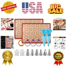 Complete Macaron Baking Kit - 2 Silicone Mats, 6 Tips, Piping Bags & Ties