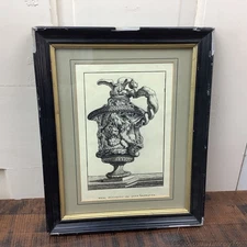Vintage Print French Urn Decorative Vase by Jean LePautre Framed Lions Cherubs
