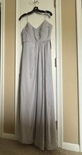 Prom Dress. Elegant Light Gray Chiffon Gown - Pleated Bodice, Spaghetti Straps