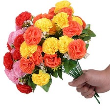 4Pack Artificial Carnations Flowers,48 Heads Bunch of Outdoor UV Resistant No...