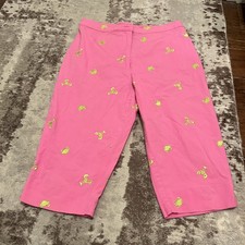 Vintage pink Lilly Pulitzer Capri Pants with yellow lobster print 8 P Beach