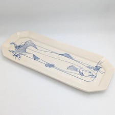 Blue White Platter Salmon Fish Crayfish Ceramic Asian Style Benn & Gallagher