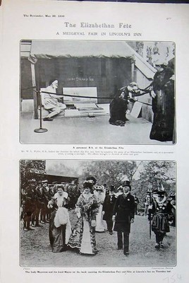 Original alter antiker Druck 1906 Mittelaltermesse Lincoln'S Inn Elizabethan Fete