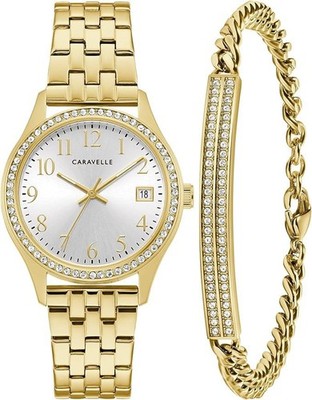 Caravelle by Bulova Womens Crystal Accent Gold Tone Stainless 44X101
