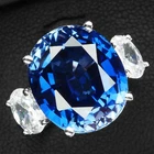 Fascinating Royal Blue Sapphire Oval 9.60Ct 925 Sterling Silver White Gold Rings