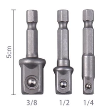 3pc/set Socket Bit Adapter Drill Nut Driver Power Extension Bar 1/4" 3/8" 1/2"