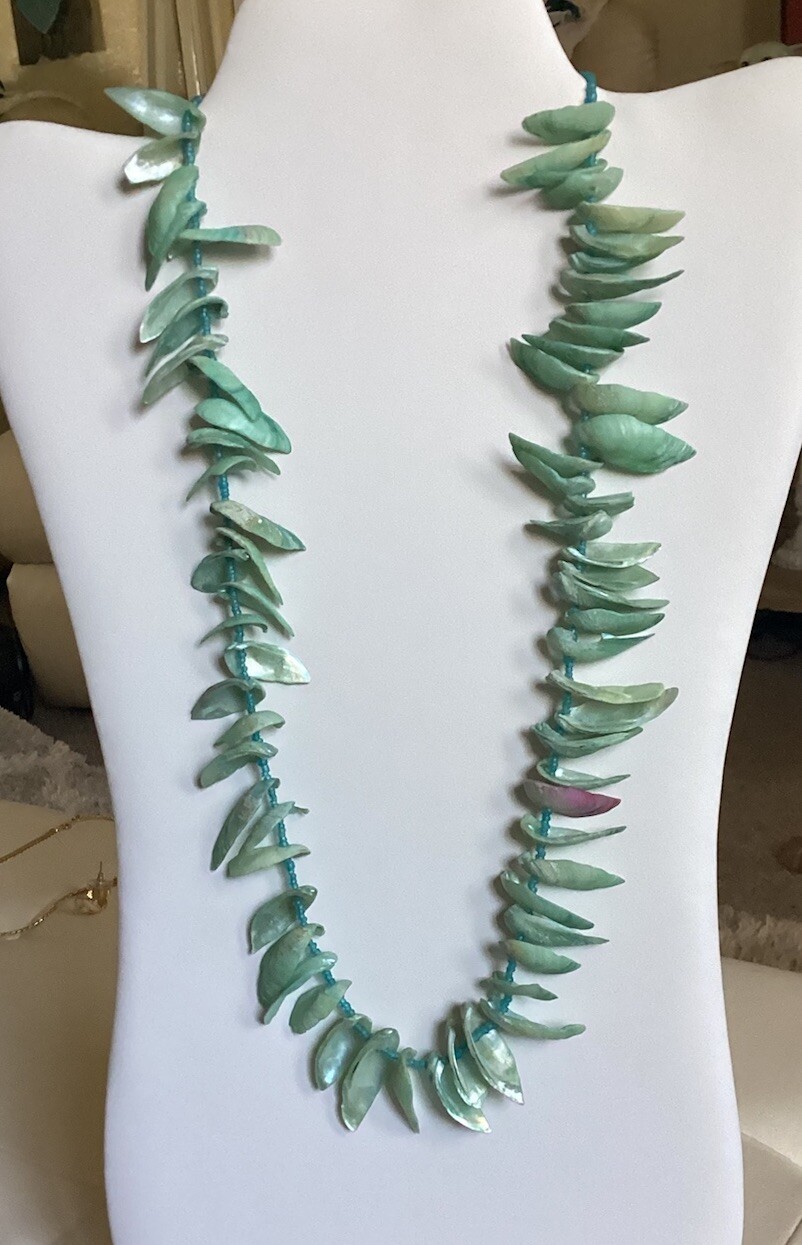 Seashell Muscles Statement Necklace Light Green I… - image 1