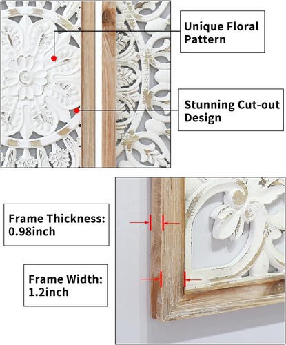 Geschnitzte Holz Wanddekor Floral gemusterte Holzplatten (3er Set) 39"x36"x1" - Bild 5 von 7