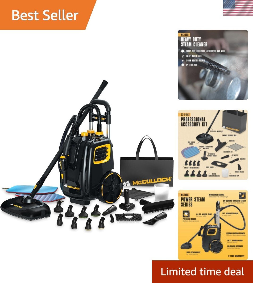 Luxury McCulloch MC1385 Steam System - 23 Accessories, 58 PSI for