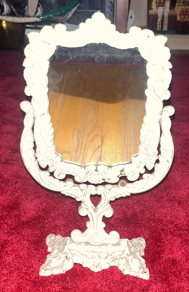 Antiguo tocador de hierro forjado victoriano de los años 1870-90 espejo oscilante pátina Foto 4 de 4