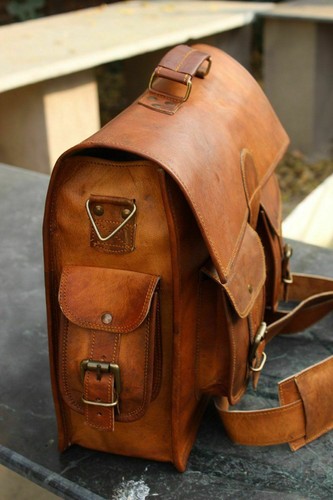 Vintage Genuine Leather Messenger Bag Briefcase Laptop Computer Shoulder Bag - Picture 4 of 5