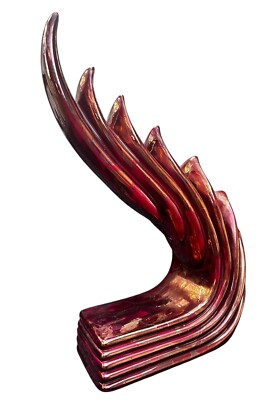Art Deco Revival Cascading Wing Wave Flame Statue Iridescent Red/Gold Vintage