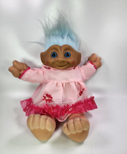 Vintage 1991 ACE Novelty Treasure Troll blue jewel Belly Button 12" Doll