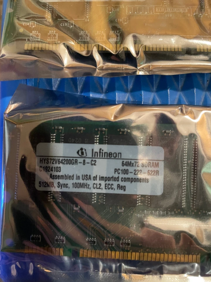 Lot of 4 - 512MB RDIMM PC100 168Pin CL2 ECC Memory - Sealed and Unused - Image 2 of 4