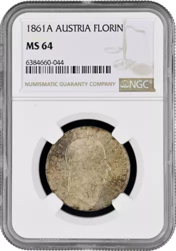 Austria 1 florin 1861 A, NGC MS64, "Emperor Franz Joseph I (1848 - 1916)"