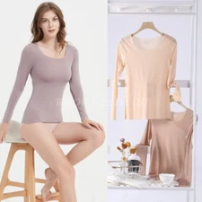 Women Seamless Underwear Tee Tops Scoop Neck Lined Shaping Top Blouse Shirts