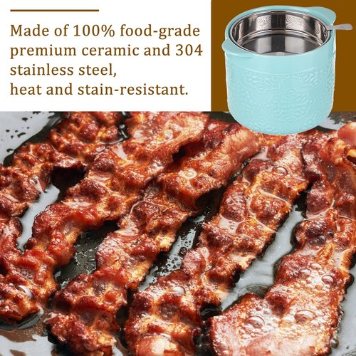 Ceramic Bacon Grease Container with Fine Mesh Strainer and Lid, 41OZ Large Ca... - Picture 6 of 9