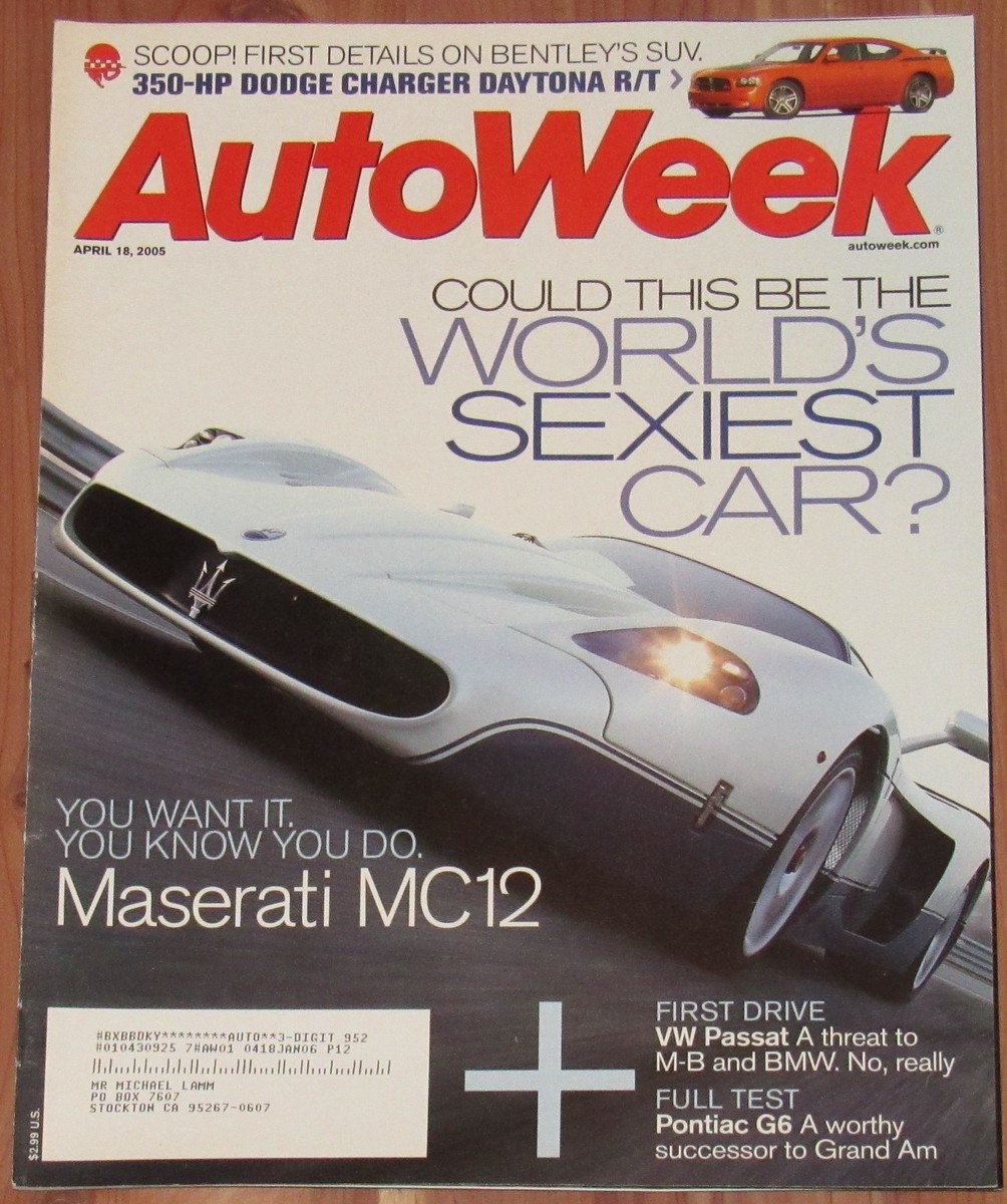 APRIL 18 2005 AUTOWEEK MAGAZINE MASERATI MC12, DODGE CHARGER