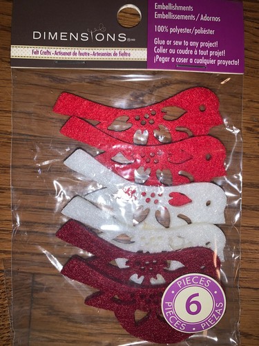 Dimensions Needle Felting Embellishments Red White Birds 6 Pieces - Picture 1 of 8