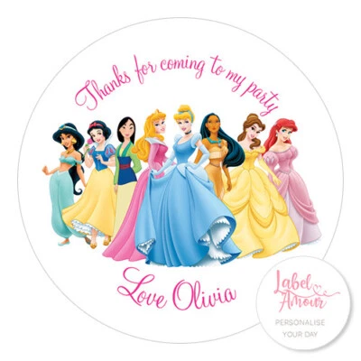 Personalised Disney Princess Birthday Party Stickers Thank You Labels Seals 215