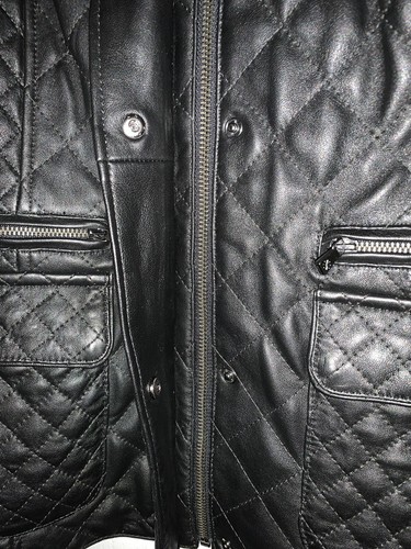 Isaac Mizrahi Lamb Leather Mixed Quilted Jacket Black 14, A286123 - Picture 3 of 12
