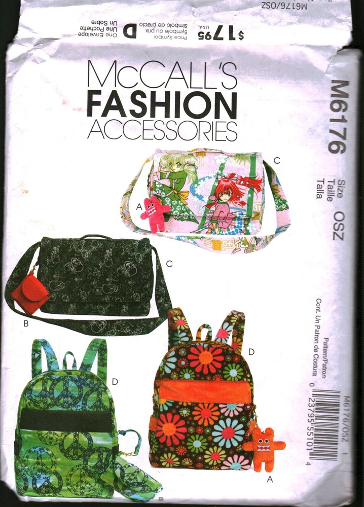 6176 McCalls SEWING Pattern Home Decor  Diaper bags Shopping Tote Backpack OOP