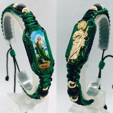Pulsera San Judas Tadeo color negro/verde tejida doble reversible