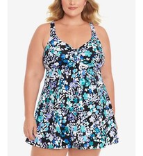 Swim Solutions ESF10150 Women's Dancing Queen Bow-Front Swimdress, 18W, Multi