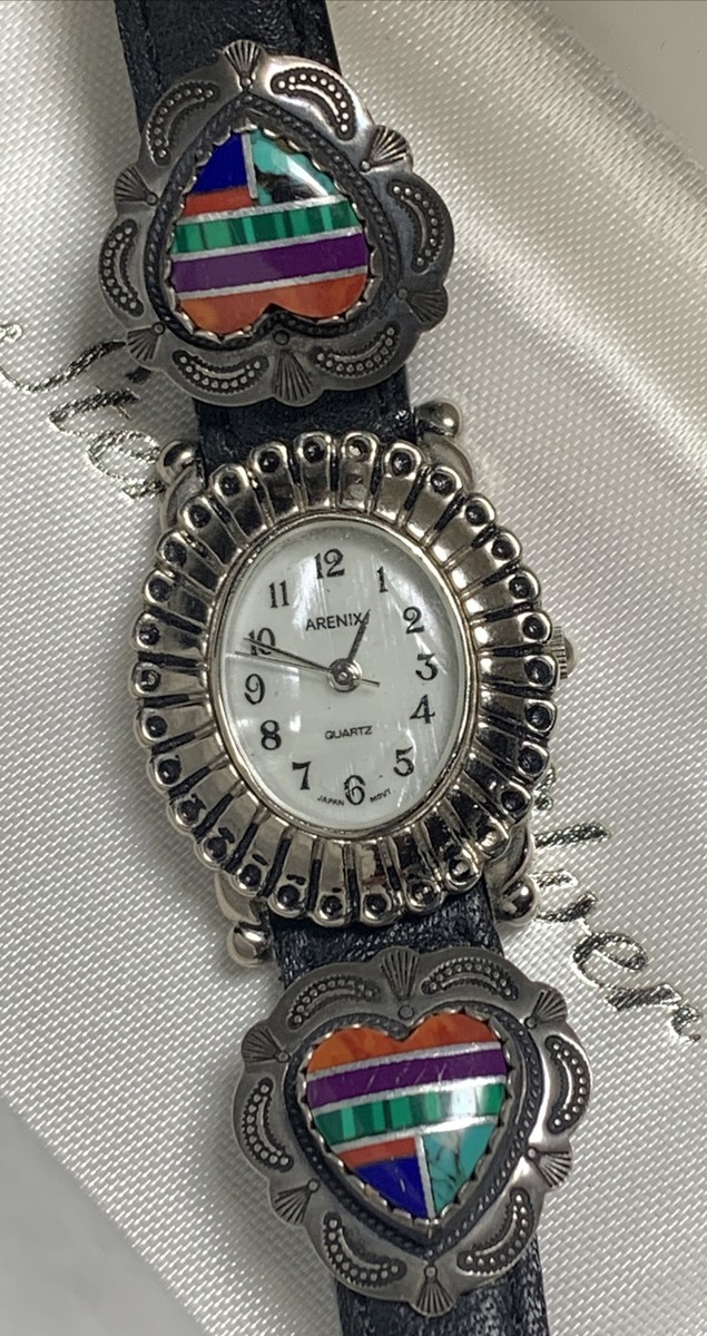 Sterling Silver Navajo Turquoise Coral Inlay Heart 925 Arenix