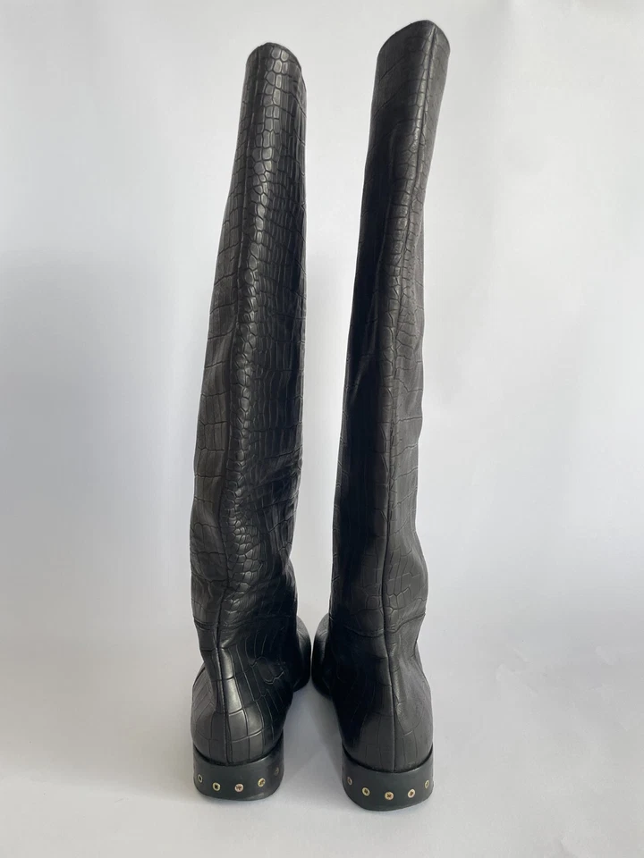 Botas altas Lanvin negras de cocodrilo con tacón de tornillo en relieve talla 41 Foto 4 de 4