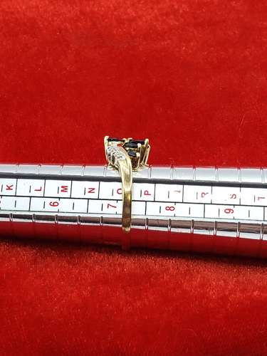 10K Yellow Gold Diamond & Sapphire Marquise Waterfall Swirl Cocktail Ring - Picture 9 of 9