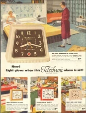 1952 Vintage ad for Telechron alarm clock set retro red bed chairs     103120
